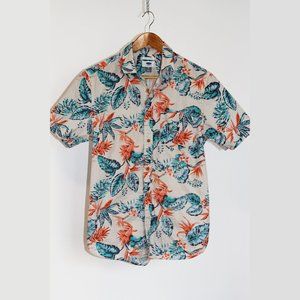Slim Fit Leaf Pattern Hawaiian Shirt